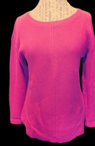 Talbots Womens Shaker Stitch Sweater SZ M Hot Pink Knit